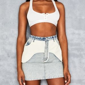 Color-block Denim Mini Skirt